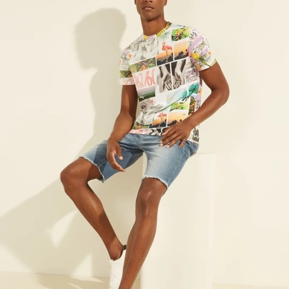 Guess | Short Sleeves Postcard Tee Mens Size M Organic Cotton Crewneck Pullover - Picture 5 of 14